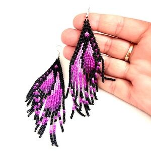2 for 30 / Beaded Butterfly Wing Earrings in Black and Purple